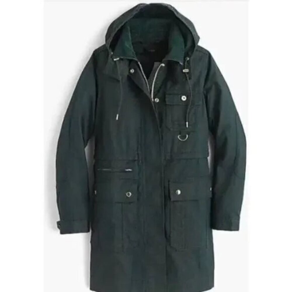 J. Crew Women's The Downtown Wax Coated Long Field Jacket in Green Size XXS